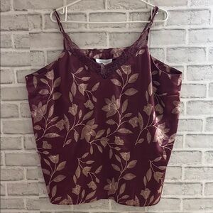 Addition Elle Floral Burgundy Camisole Top, lace trim, size 3X